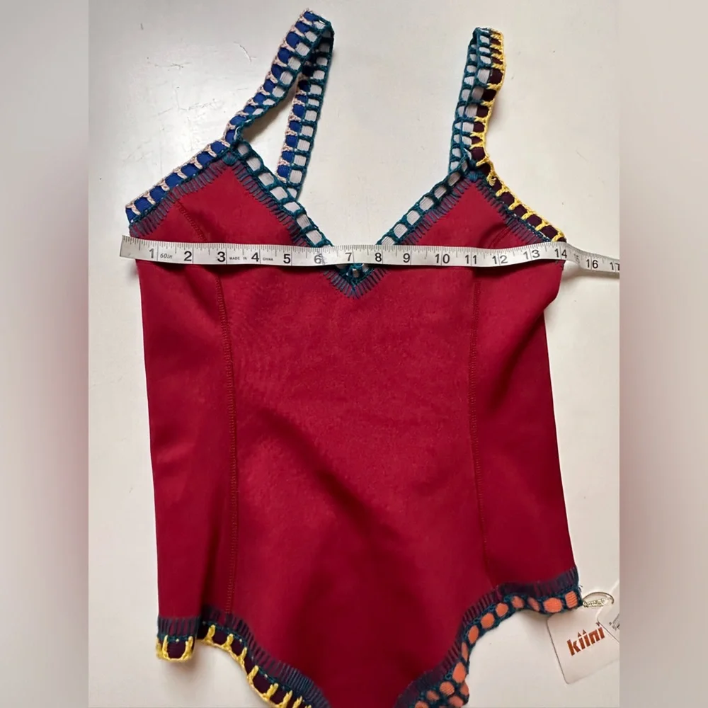 KIINI Red/Multicolored Soley Scoop Back Maillot Crochet One Piece Swimsuit NWT M